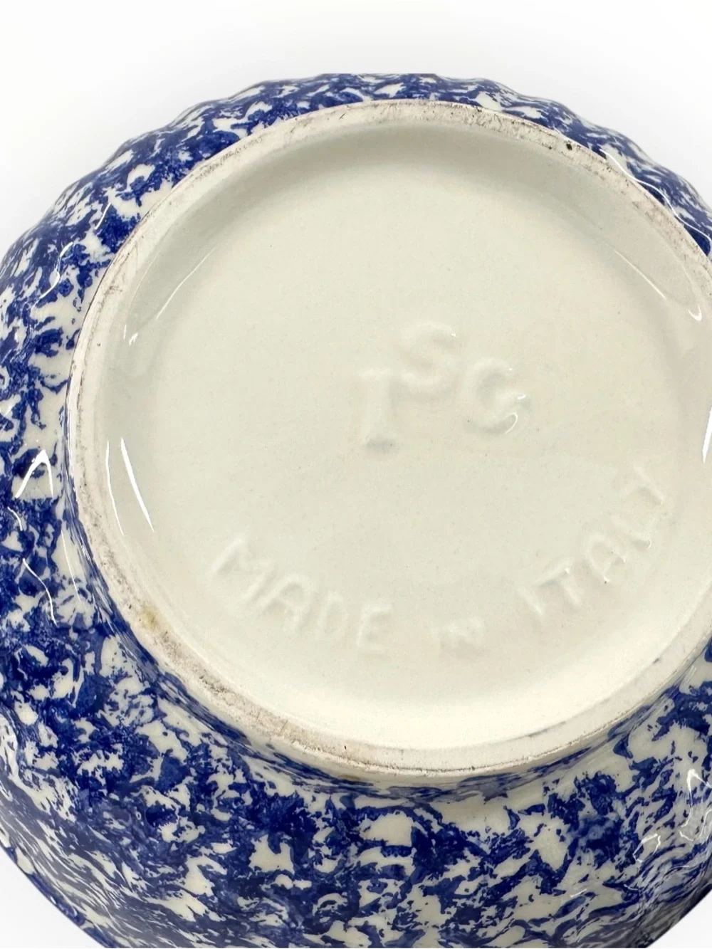 Vintage ISG Italy Blue Spongeware Pasta Bowl & Dinner Plate Set 10.5” Stoneware